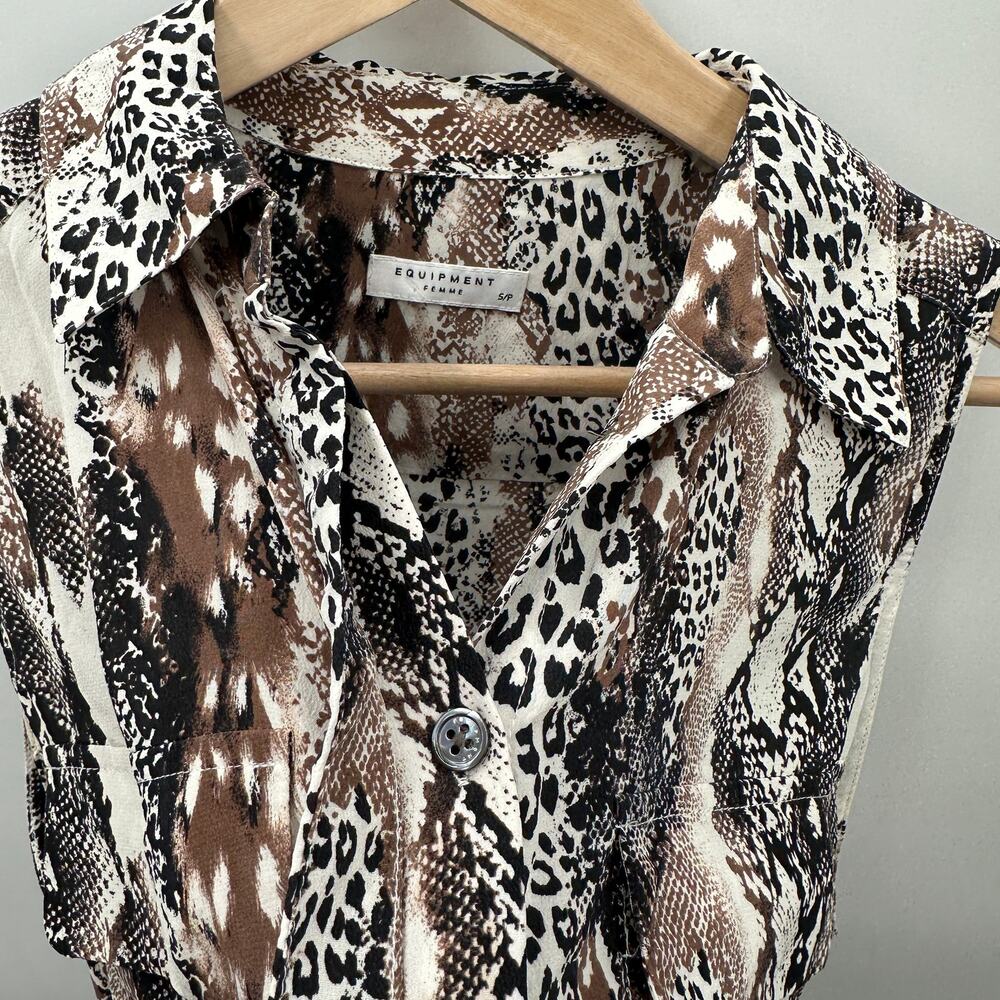 EQUIPMENT FEMME Silk Animal Print Button Down Shirt Dress // S - Picture 6 of 10